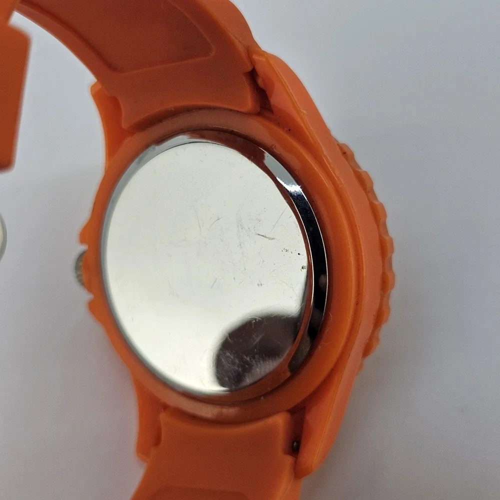 Men's Watch 43MM Analog Orange Dial Orange Plastic Bands New Battery